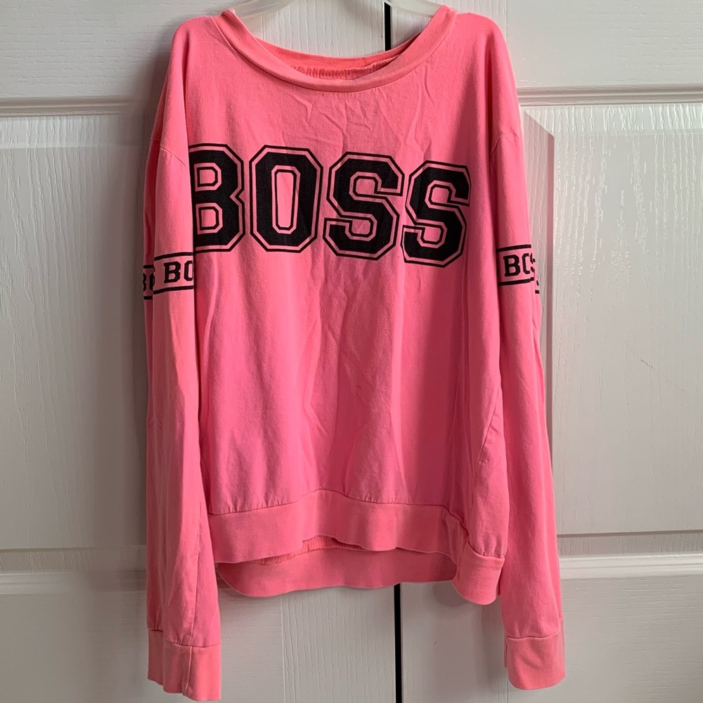 Pink “BOSS” long-sleeves shirt
